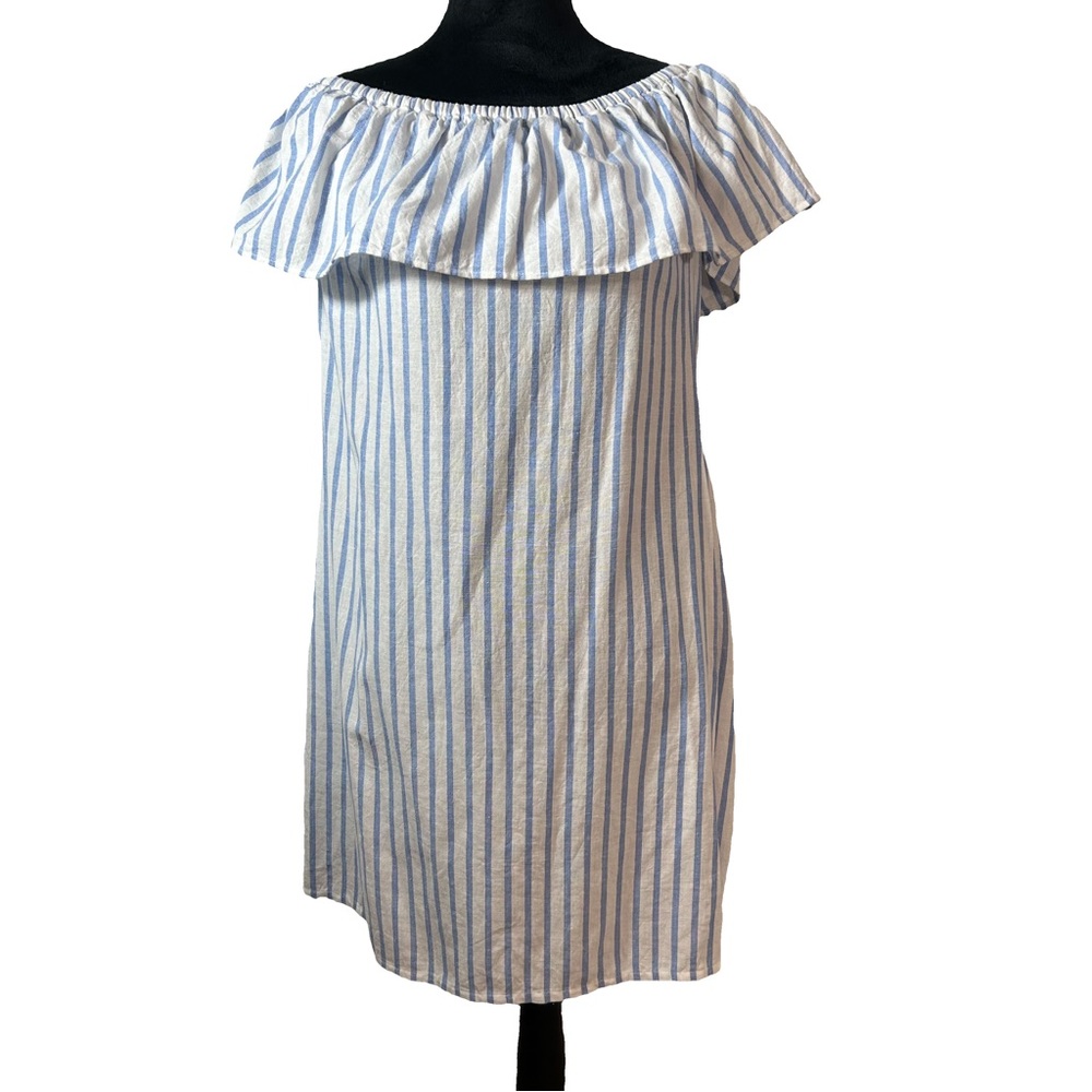 WIGGY Kit Off The Shoulder Blue & White Striped Sundress Size Small